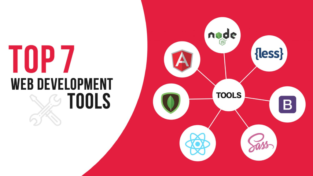 Common tools used in website development including code editors, frameworks, and testing tools.